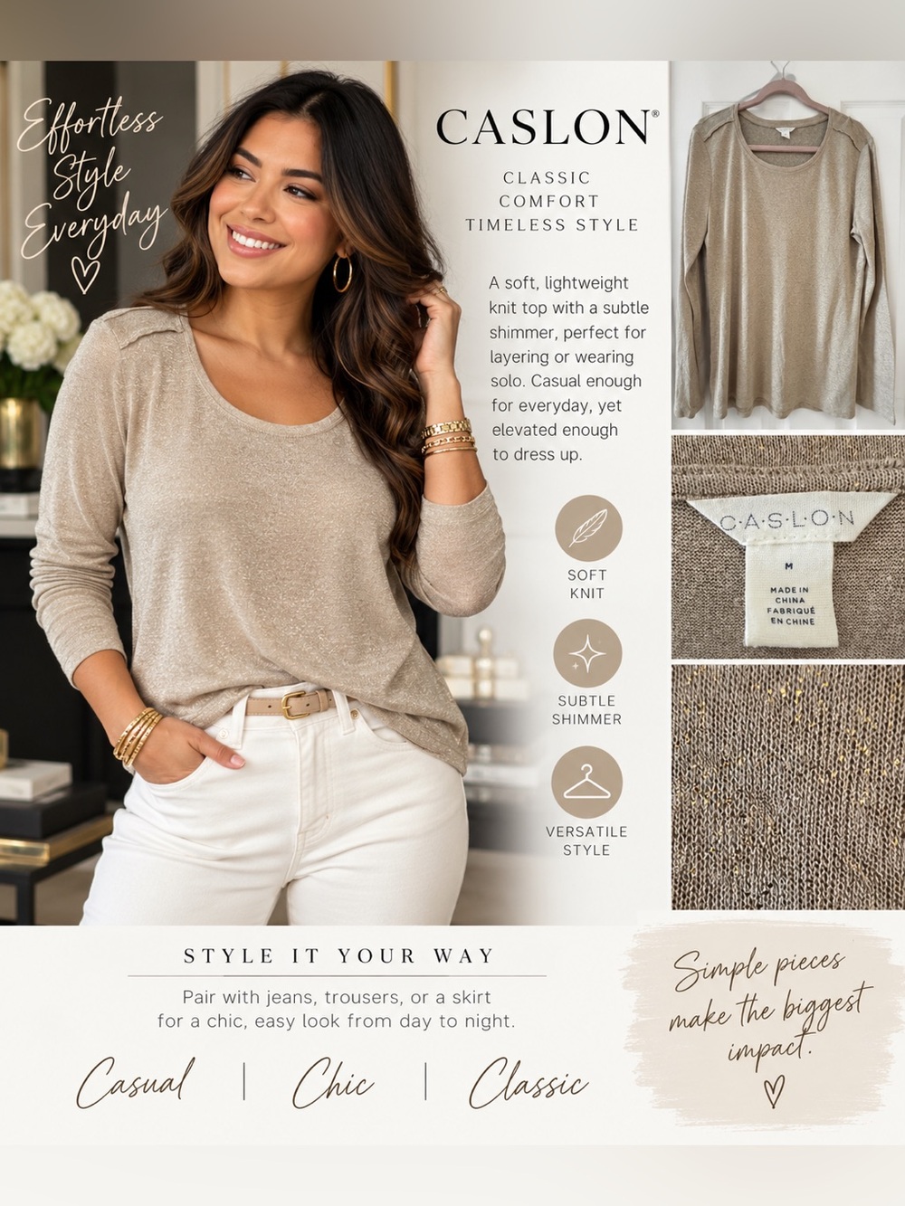 Caslon Shimmer Scoop-Neck Knit Sweater in Taupe w/ speckled with gold!